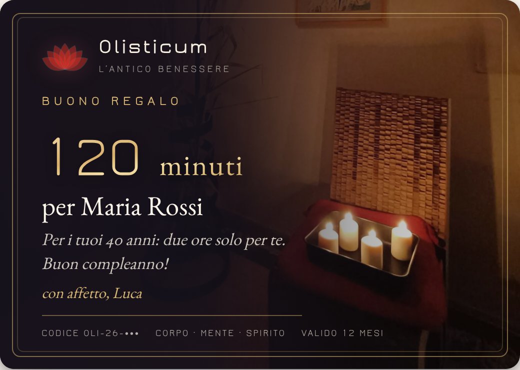 Esempio di buono regalo Olisticum da 90 euro